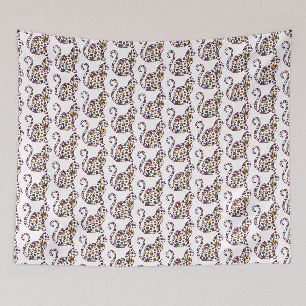 Item preview, Flower doodle cat LGBTQ+ Rainbow Pride Flag designed and sold by JoyfulJen.