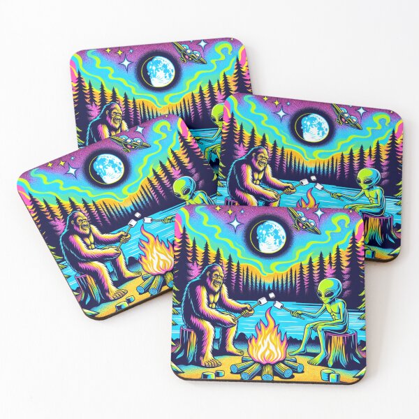 Item preview, Sasquatch and an Alien roasting marshmallows designed and sold by Catherine Harrison.