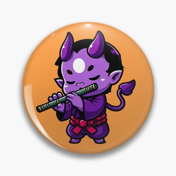 Item preview, Purple Oni Playing On Flute designed and sold by Funny Vintage Stickers And T-Shirts.