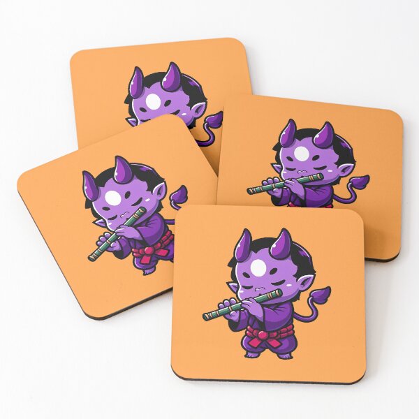 Item preview, Purple Oni Playing On Flute designed and sold by Funny Vintage Stickers And T-Shirts.