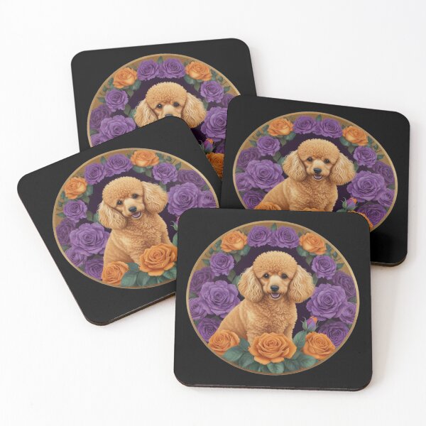 Item preview, Apricot poodle and purple and orange roses designed and sold by Astralia.