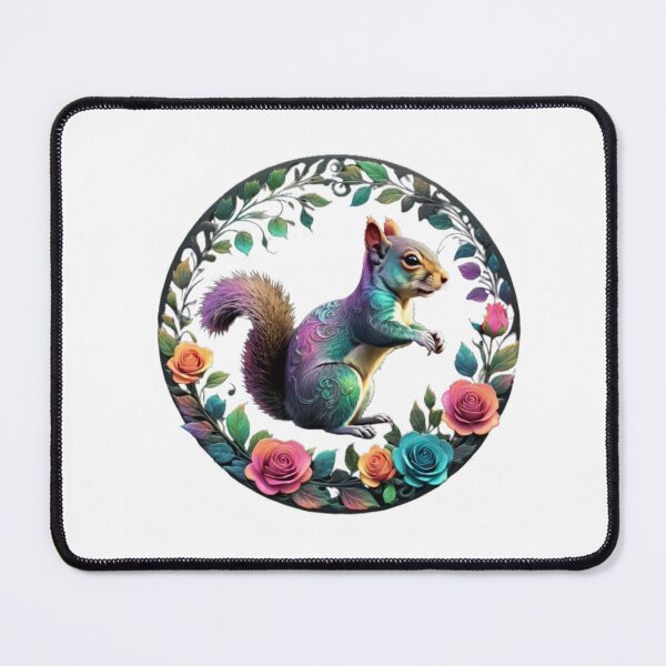 Item preview, Colorful Squirrel in Circle with flowers in watercolor paint designed and sold by EmeraldCauldren.