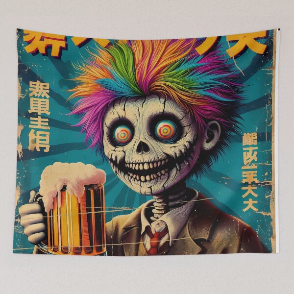Item preview, Retro Japanese Poster of Skull with Beer japan vintage pop designed and sold by IAPICTURE.