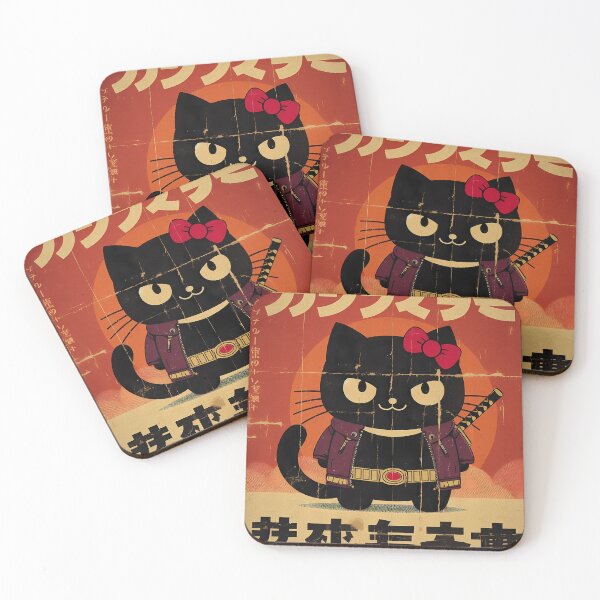 Item preview,  Retro Japanese Poster of Black Cat with Katana red vintage japan designed and sold by IAPICTURE.