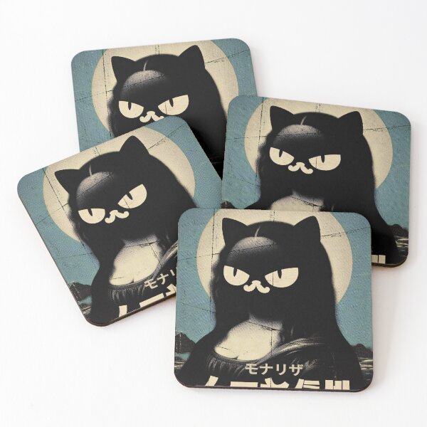 Item preview, Retro Japanese Poster of Black Cat Mona Lisa pop art designed and sold by IAPICTURE.