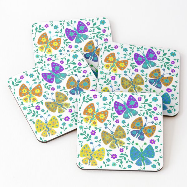 Item preview, Cute flower butterflies in a floral garden with yellow and minty palate designed and sold by Kaushlydraw.