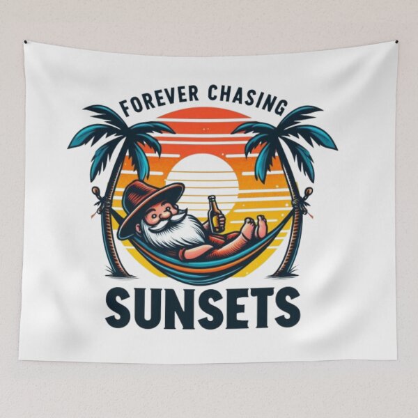 Item preview, A fun and lively vector illustration of a dwarf lying in a hammock between two palm trees. designed and sold by LushRetroBloom.