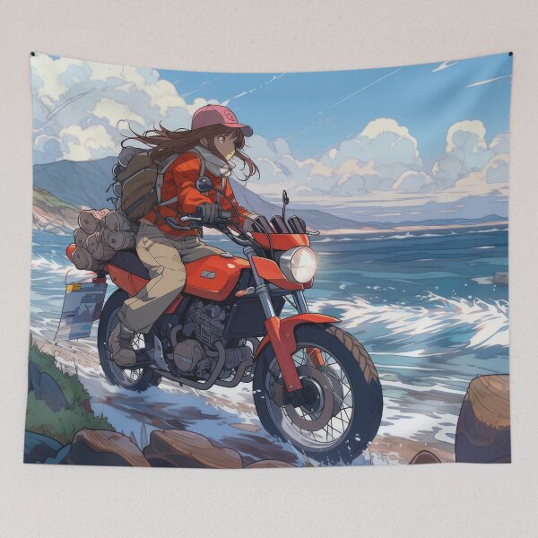 Item preview, girl riding motorcycle, anime illustration designed and sold by Mauswohn.