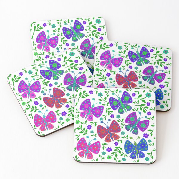 Item preview, Cute flower butterflies in a floral garden in purple and blue palate designed and sold by Kaushlydraw.