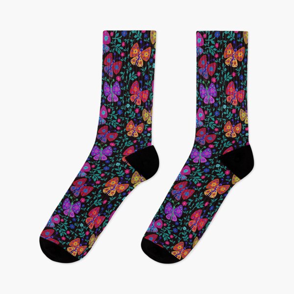 Item preview, Cute flower butterflies in a floral garden in black palate designed and sold by Kaushlydraw.
