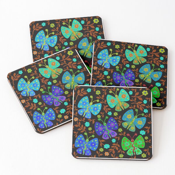 Item preview, Cute flower butterflies in a floral garden in blue brown palate  designed and sold by Kaushlydraw.