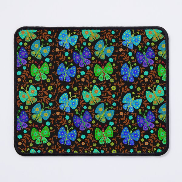 Item preview, Cute flower butterflies in a floral garden in blue brown palate designed and sold by Kaushlydraw.