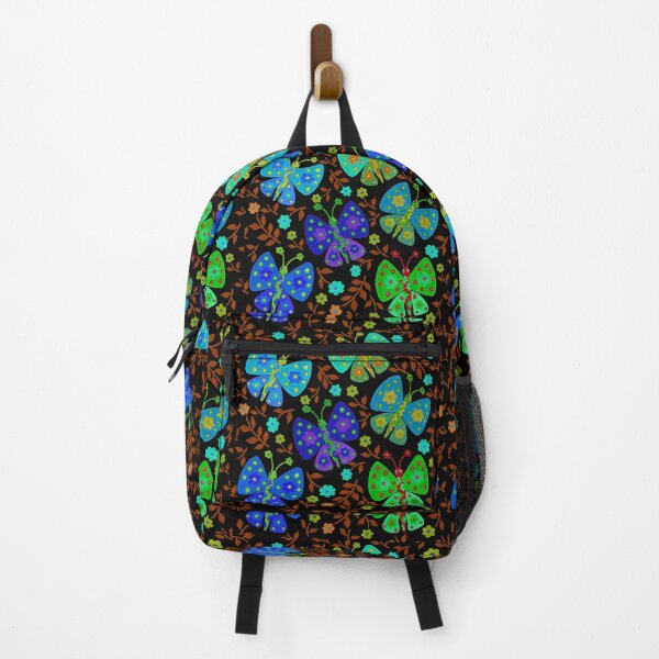 Item preview, Cute flower butterflies in a floral garden in blue brown palate designed and sold by Kaushlydraw.