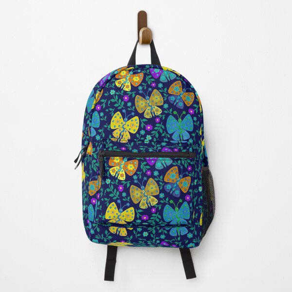 Item preview, Cute flower butterflies in a floral garden in blue and yellow with navy palate designed and sold by Kaushlydraw.