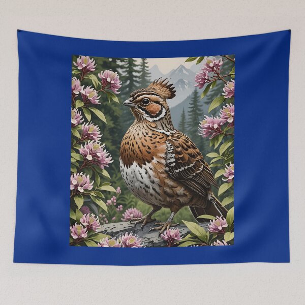 Item preview, Cartoon Of A Ruffed Grouse Surrounded By Mountain Laurel Flowers designed and sold by taiche.