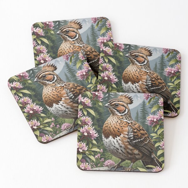 Item preview, Cartoon Of A Ruffed Grouse Surrounded By Mountain Laurel Flowers designed and sold by taiche.