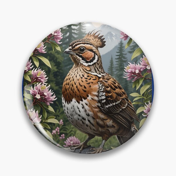 Item preview, Cartoon Of A Ruffed Grouse Surrounded By Mountain Laurel Flowers designed and sold by taiche.
