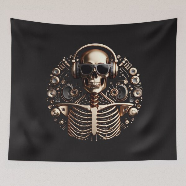 Item preview, Gold Metallic Skeleton with Music Lover Attachments designed and sold by GaborSkeleton.