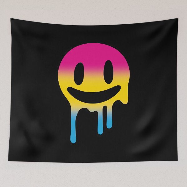 Item preview, Melting Smiley Face Pansexual Pride Flag Colors, Trippy Drip Rave Pan Design, Pride Festival designed and sold by Travelslightly.