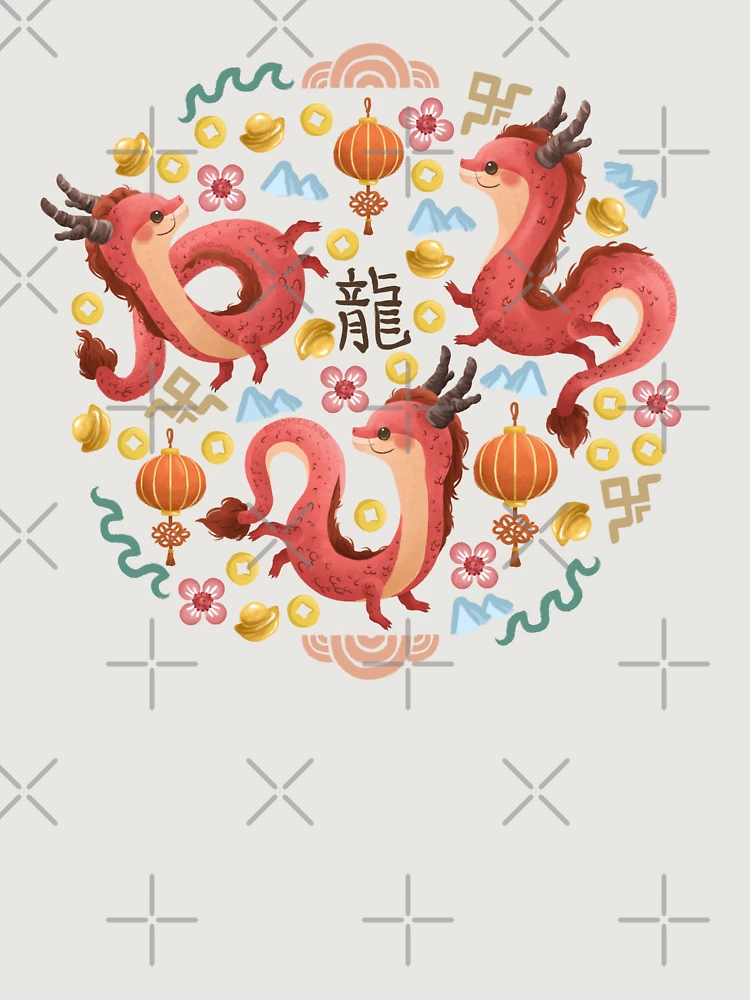 Aperçu 6 sur 6. Sweatshirt premium oversize avec l'œuvre Motif Dragons Rouges créée et vendue par Khotekmei.