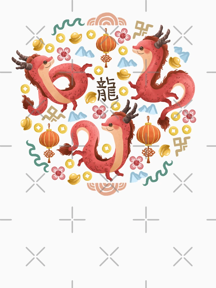 Aperçu 6 sur 6. Sweat à capuche épais avec l'œuvre Motif Dragons Rouges créée et vendue par Khotekmei.