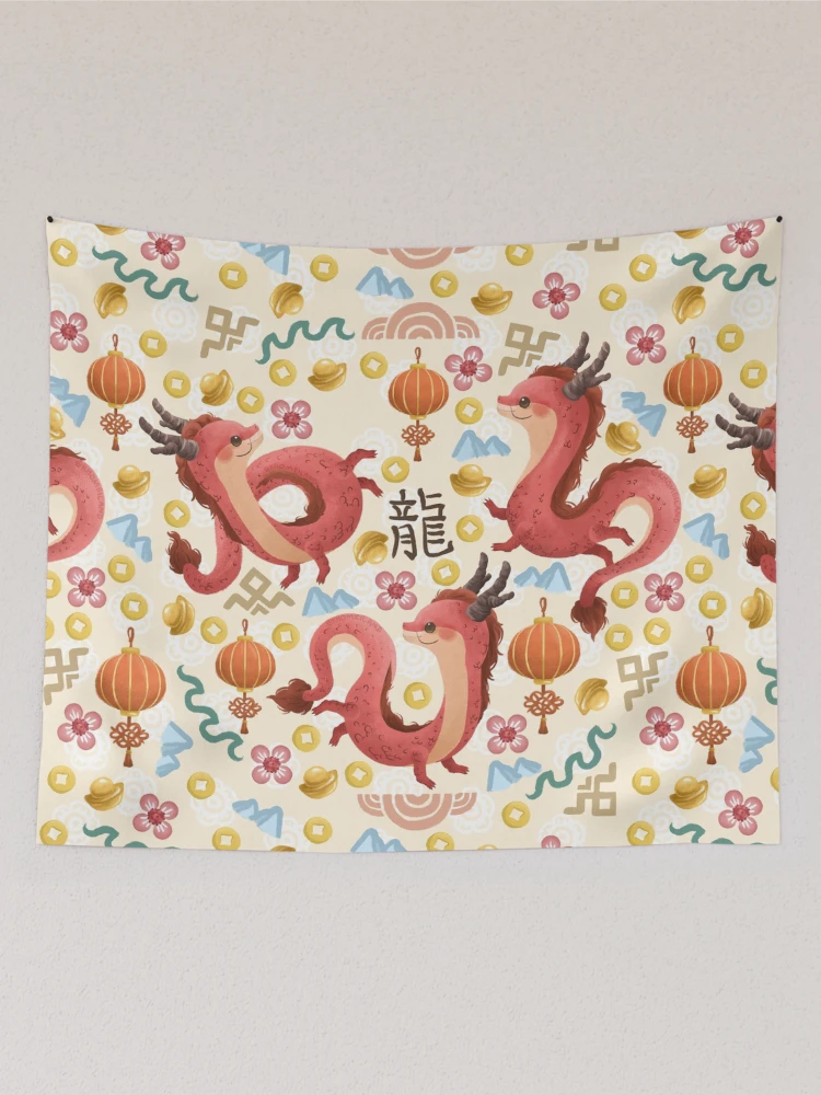 Aperçu 2 sur 3. Tentures avec l'œuvre Motif Dragons Rouges créée et vendue par Khotekmei.