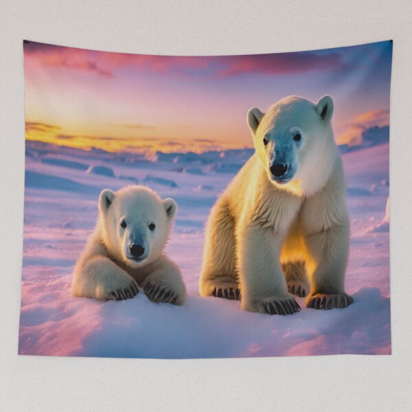 Item preview, Polar Bear Cubs In a Vibrant Arctic Sunset  designed and sold by LMStudioDesigns.