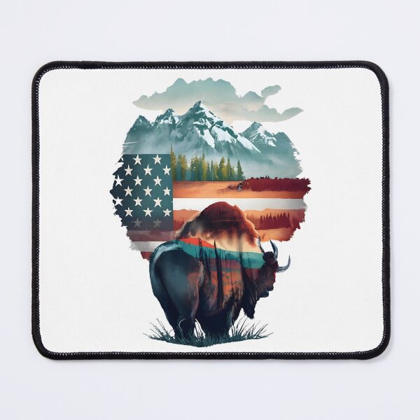 Item preview, Bison, mountains and American flag designed and sold by Ann Miu Deluxe.