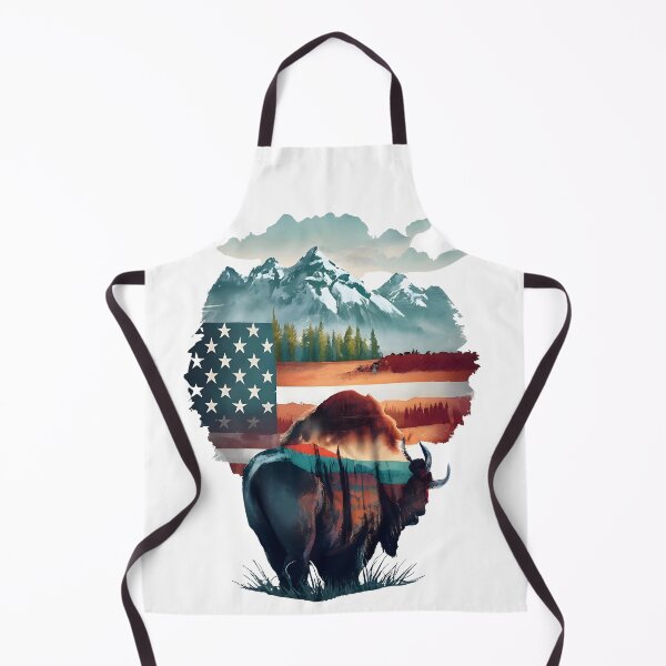 Item preview, Bison, mountains and American flag designed and sold by Ann Miu Deluxe.
