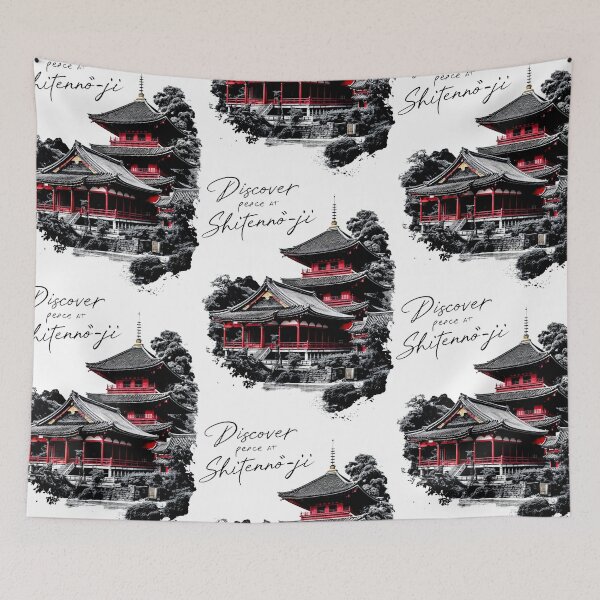 Item preview, Discover Serenity at Shitenno-ji: A Monochromatic Illustration designed and sold by SplashTastic.