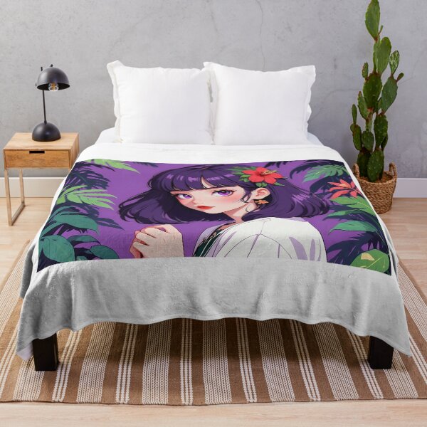 Item preview, Girl With Purple Hair with Tropical Leaves on the Background designed and sold by natalielaf.