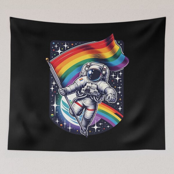 Item preview, LGBTQ Astronaut Moon Rainbow Flag Space Ally Gay Pride designed and sold by MegiWu.