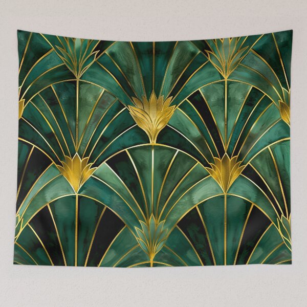 Item preview, Gatsby Pattern, Teal Green And Gold, Luxurious Aesthetic Vintage Pattern designed and sold by Vic Torys ☆.