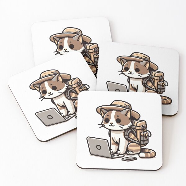 Item preview, Cat with laptop on a hike with a cellphone  designed and sold by miriamyk.