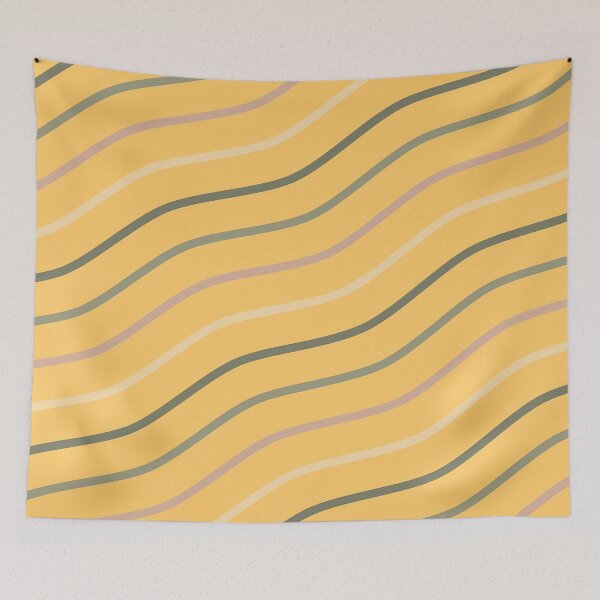 Item preview, Tan, Dark Green, Light Green And White Waves On Yellow Pattern designed and sold by PatternsPalette.