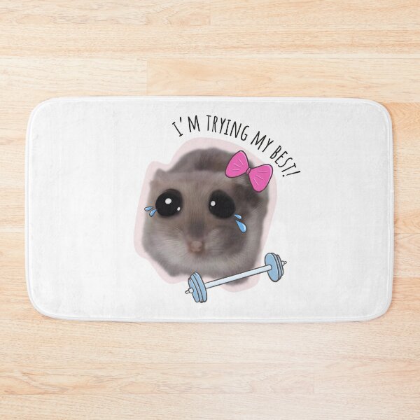 Item preview, Sad hamster with barbell, I'm trying my best! Big eyes and a pink bow designed and sold by GosiaArtGarden.