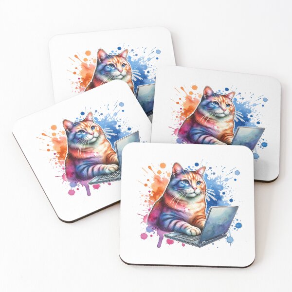 Item preview, water color paint Cat with laptop  designed and sold by miriamyk.