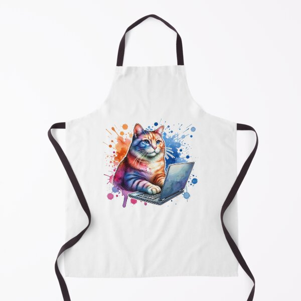 Item preview, water color paint Cat with laptop designed and sold by miriamyk.
