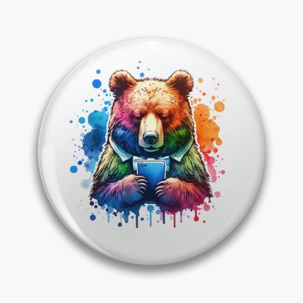 Item preview, Bear on phone water color paint pop  designed and sold by miriamyk.