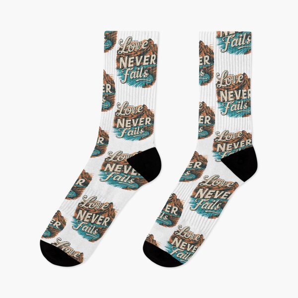 Item preview, Vintage Mountain Landscape Illustration - "Love Never Fails" Men's Christian Art Design by #HahaHandlesHub designed and sold by HahaHandlesHub.