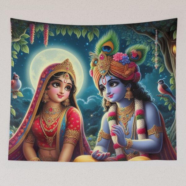 Item preview, Beautiful Radha Krishna Meeting each other in Vrindavan at Night designed and sold by VrindaArts.