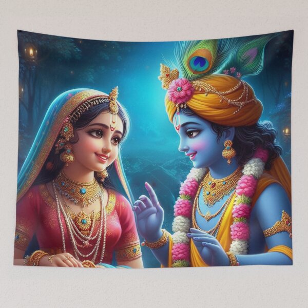 Item preview, Beautiful Radha Krishna Meeting each other in Vrindavan at Night designed and sold by VrindaArts.