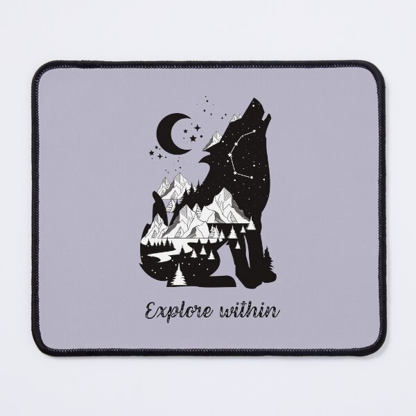 Item preview, Celestial wolf inspirational exploration quote designed and sold by MonochromeEcho.