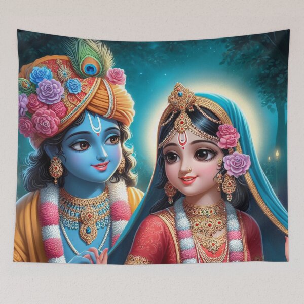Item preview, Beautiful Radha Krishna Meeting each other in Vrindavan at Night designed and sold by VrindaArts.