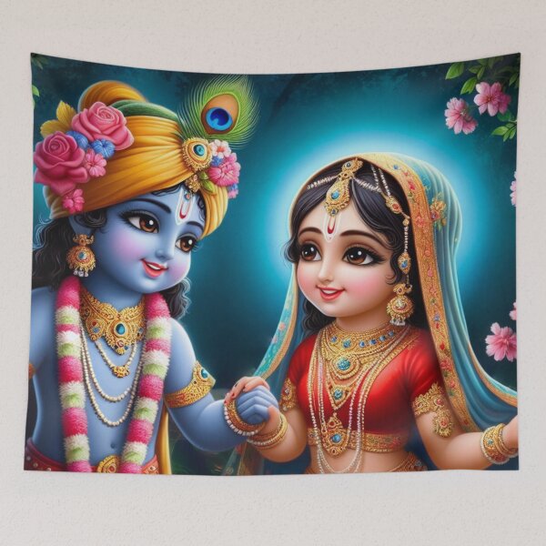 Item preview, Beautiful Radha Krishna Meeting each other in Vrindavan at Night designed and sold by VrindaArts.