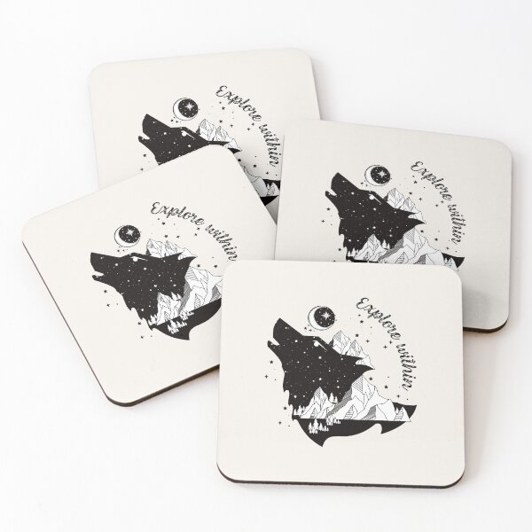 Item preview, Celestial howling wolf inspirational exploration quote designed and sold by MonochromeEcho.