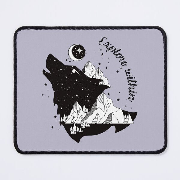 Item preview, Celestial howling wolf inspirational exploration quote designed and sold by MonochromeEcho.