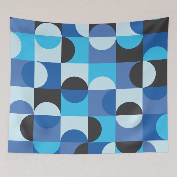 Item preview,  Minimalist  Mid century modern abstract circles pattern in Blue, Turquoise, Black and White designed and sold by Yasminepatterns .