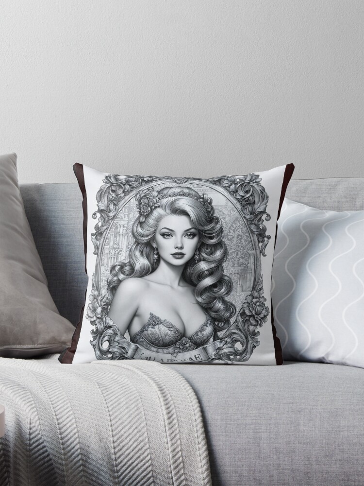 A Stunning Retro Fusion Illustration Portrait Of Gilla Irocae Stunning AI Concept Art by Xzendor7 Decorative Portrait Art Print Throw Pillow