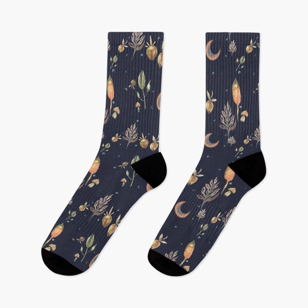 Item preview, Pretty indigo dark blue bohemian little flower moon and stars night sky print designed and sold by HandmadeMood.